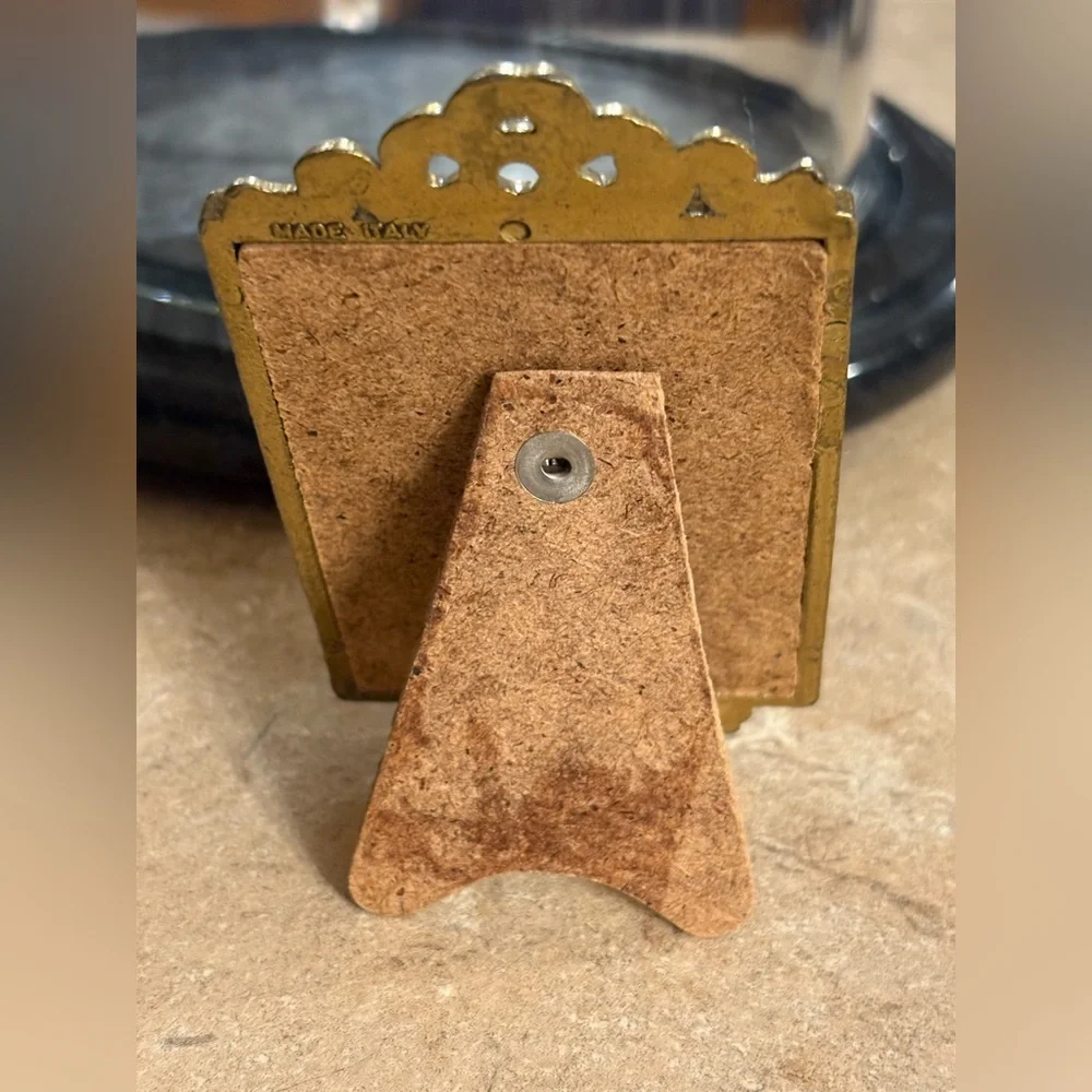Vintage Italian Brass Tone Mini Picture Frame with Victorian Child Print